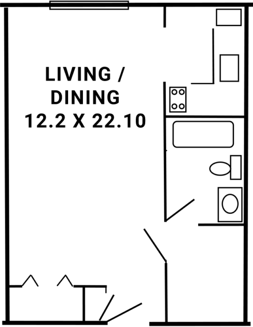 Efficiency Unit
Approx. 441 sq. ft.
Units (1, 2, 11, 12)