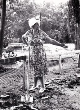 Resident Rose Levy, mother of Gloria Titen, participates in Kinneret II groundbreaking, 1979.